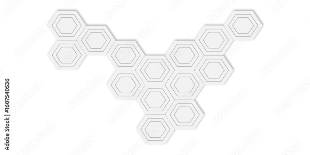 Aufkleber Arrangement of multiple white hexagon shapes connected together white background creating a pattern.