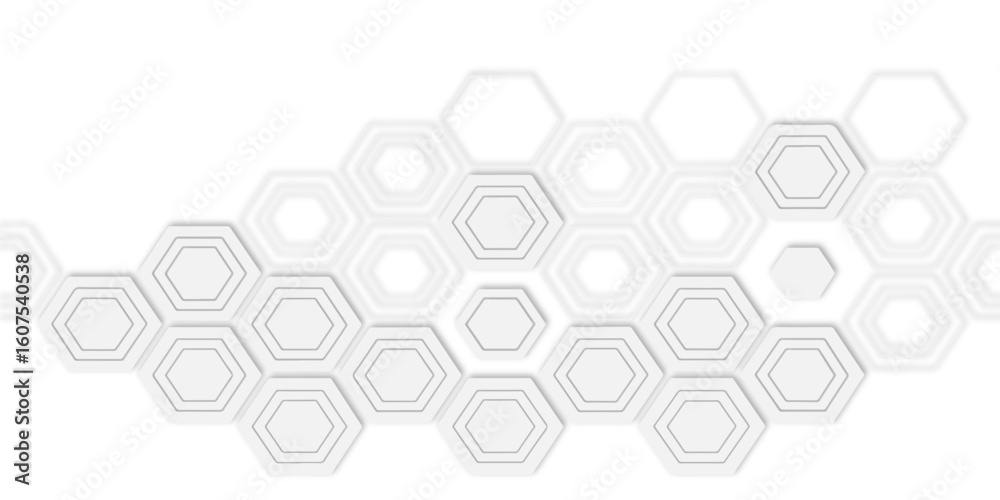 Aufkleber Arrangement of multiple white hexagon shapes connected together white background creating a pattern.