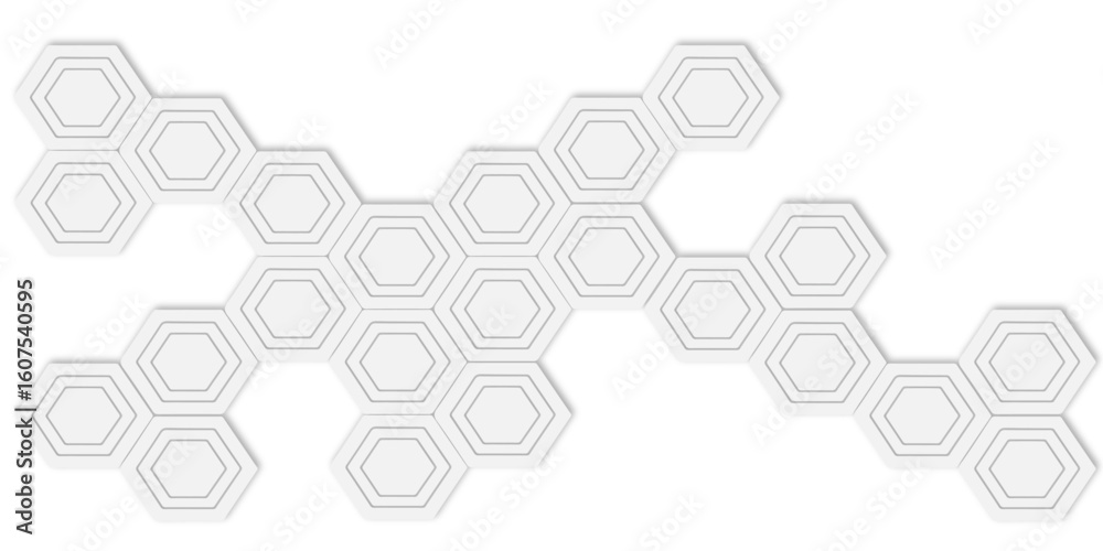 Poster Arrangement of multiple white hexagon shapes connected together white background creating a pattern.