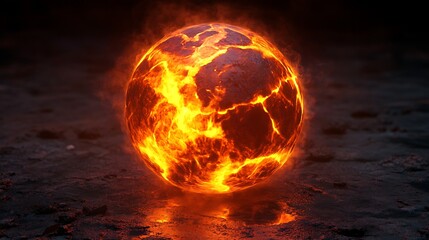 Molten Sphere's Fiery Core: A vibrant and intensely heated sphere of molten rock, displaying an eruption of lava with mesmerizing, fiery detail. The texture is striking.