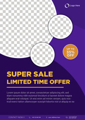Purple Super Sale Flyer Template with Photo Placeholders and Discount Badge