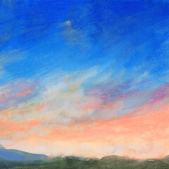 Beautiful hand painted  impressionist landscape. Mixed media. Versatile artistic image for creative design projects: posters, banners, websites, cards, prints, wallpapers. Artist-made art