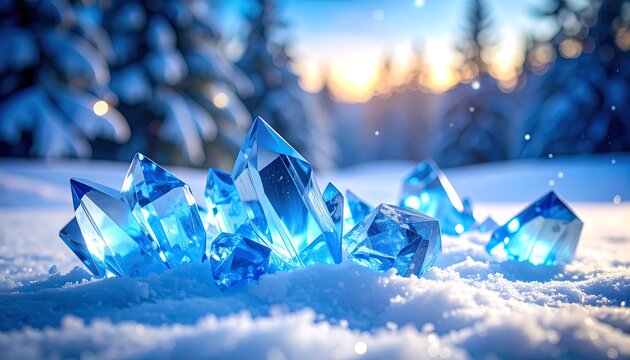 Blue crystals in winter snow