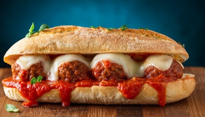 a classic meatball sub loaded with marinara and stringy melted provolone