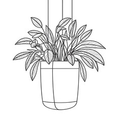 Illustration of a potted plant in Art Nouveau style – Black and white botanical decor