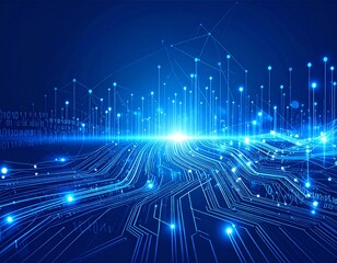 Obraz premium Abstract blue digital network with glowing lines and nodes representing technology and data flow