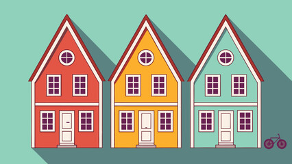 Fototapeta premium Row of Colorful Houses Vector Illustration in Flat Design Style a Charming and Playful Neighborhood Scene with Unique Architecture