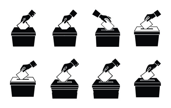 Clear hand voting box icon set for elections, democracy, and public choice. Ideal for politics, civics, and decision-making themes.