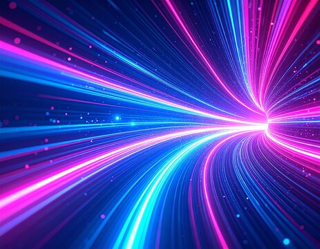 Abstract tunnel of light streaks in vibrant blue and pink