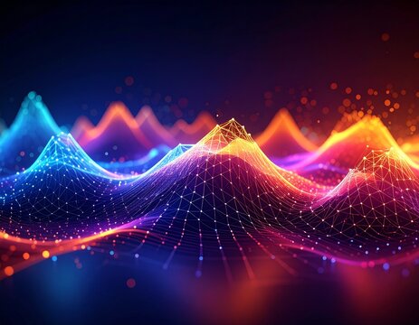 Abstract digital waves in vibrant colors, representing data flow and technology - Powered by Adobe