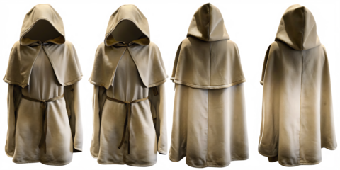 Hooded cloaks belted isolated on a transparent background