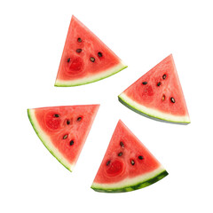 Four refreshing slices of watermelon arranged in a circle isolated on transparent background