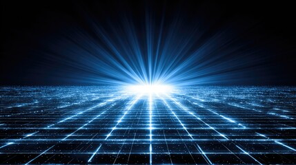 Digital grid network with luminous light rays.
