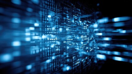 Abstract digital design with blue glowing squares.