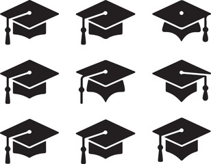 Graduation caps with tassels academic black