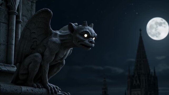 The Watcher in the Dark: A Gothic Gargoyle with Glowing Eyes