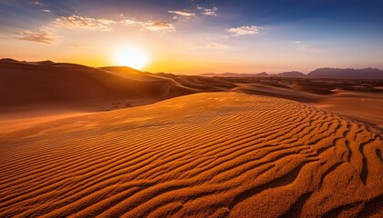 golden desert dunes breathtaking sunset over endless sands in 4k