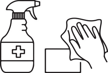 Antiseptic Cleaning Icons Spray Bottle and Hand with Wipe Illustration Demonstrating Disinfection to Safeguard Against Viruses