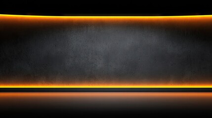 Empty dark room with illuminated concrete wall.