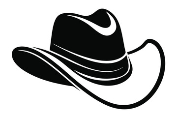 Black and White Stylized Cowboy Hat Illustration with Curved Lines and Shading Design