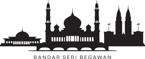 Bandar Seri Begawan Skyline Silhouette Vector Illustration with Cityscape and Design