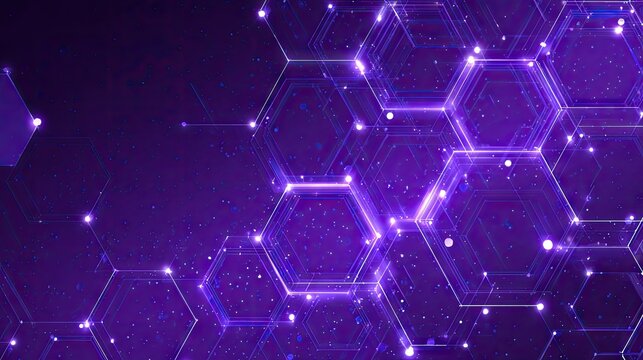 Abstract design of interconnected hexagons in deep purple.