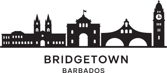 Bridgetown Barbados Skyline Silhouette Vector Illustration with Clock Tower