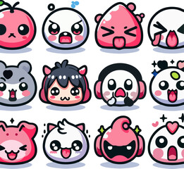 Fototapeta premium Adorable Emoji Face Icons Set 21