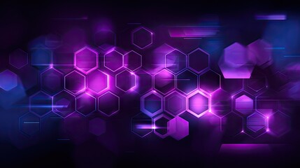 Abstract design with glowing hexagons in purple and violet tones.