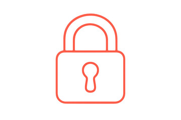 Red closed padlock outline on transparent background representing security