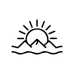 Minimalist line art sun rising over mountains water sunrise dawn