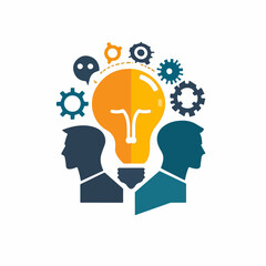 Technology and business concept icon for research and learning, symbolizing collaborative ideas and innovation