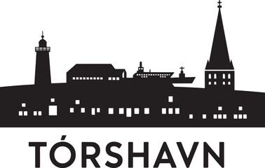 Fototapeta premium Tórshavn Faroe Islands Skyline Silhouette Vector Illustration with Harbor and Church