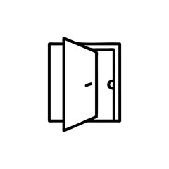 Outline an open door with a doorknob on entry exit