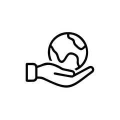 Fototapeta premium Outline icon hand holding planet earth on globe