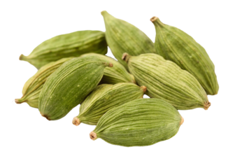 Pile of green cardamom pods isolated on transparent background