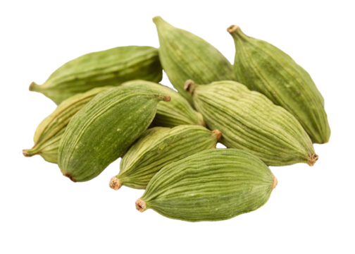 Pile of green cardamom pods isolated on transparent background