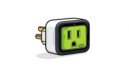 Modern smart plug illustration with a green faceplate and US-style prongs on a white background.