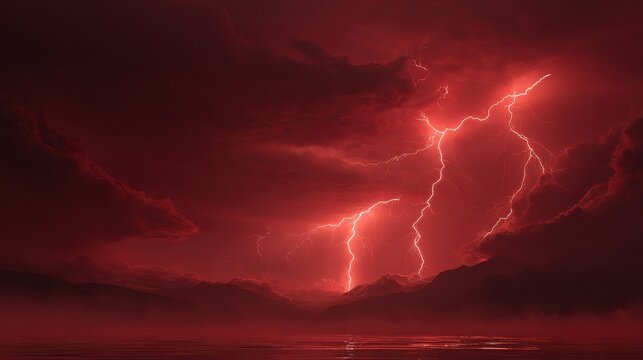 lightning in the red night - Powered by Adobe
