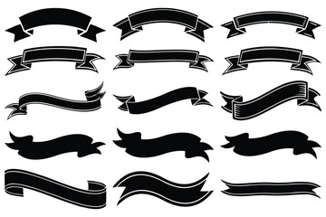 AdobeVintage Black Ribbon Banner Clipart Set | Hand-Drawn Retro Label Vector Collection