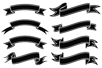 Vintage Black Ribbon Banner Set | Hand-Drawn Vector Scroll Banners (EPS, Editable)