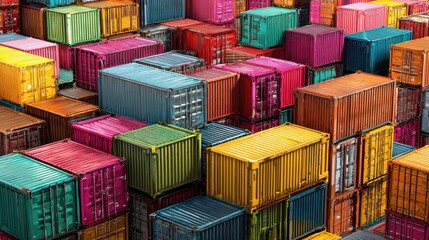 Fototapeta premium Colorful shipping containers stacked high.