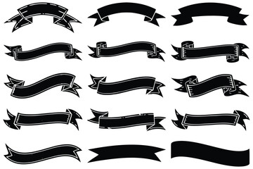 Vintage Black Ribbon Banner Clipart Set | Hand-Drawn Retro Label Vector Collection