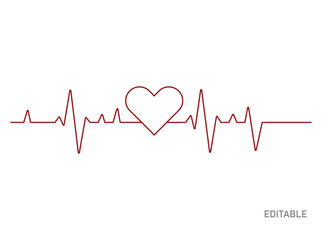 Red Heart with Heartbeat Line Graphic Illustration for Medical Healthcare Design. Heart Rate Monitor Icon Heartbeat Pulse Line Graphic Design Element.