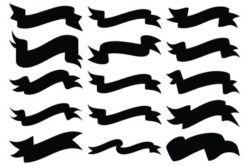 Black Ribbon Banner Silhouette Set | Vector Flat Ribbon Clipart for Labels, Logos, and Design