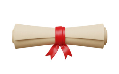 Diploma scroll with red ribbon for graduation