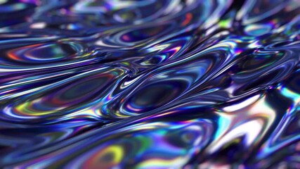 Abstract Holographic Fluid Surface Flowing Liquid Metal Iridescent Waves Chrome Texture - Powered by Adobe