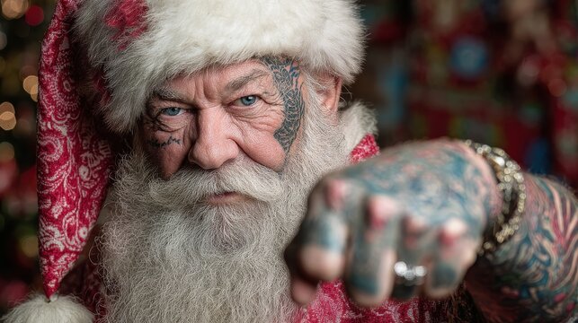 Santa with tattoos showcases unique holiday spirit