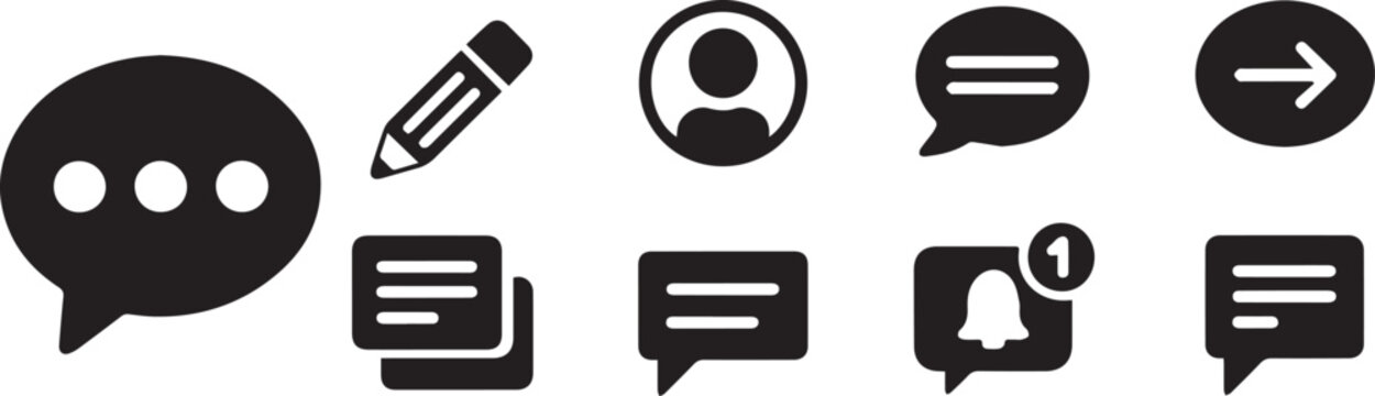 Communication icons message writing user profile notification forward arrow vector bundle collection set pack template elements icons clipart illustration editable flat minimal modern banner poster pn
