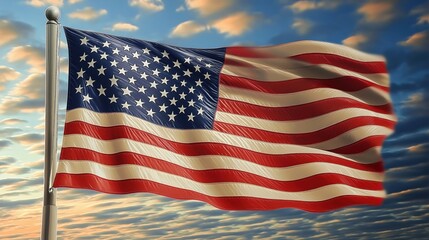 Obraz premium High-quality American wave flag, with vibrant colors and intricate folds, capturing the dynamic flow of the fabric in the wind.